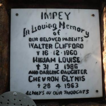 IMPEY Walter Clifford -1960 &amp; Miriam Louise -1986 :: IMPEY Chevron Glynis -1963