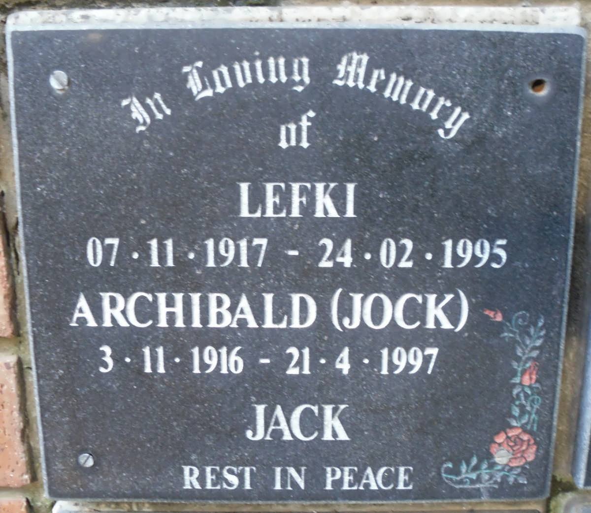 JACK Archibald 1916-1997 &amp; Lefki 1917-1995