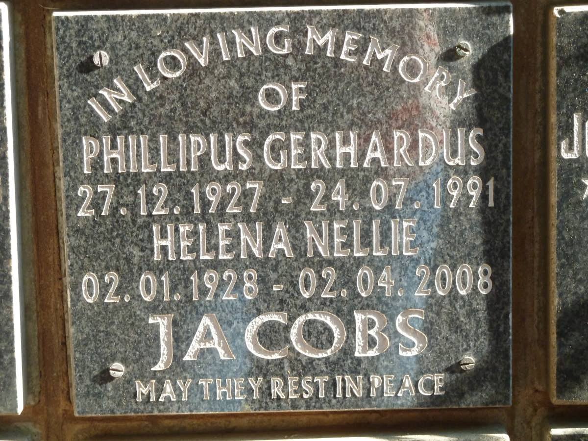 JACOBS Phillipus Gerhardus 1927-1991 &amp; Helena Nellie 1928-2008