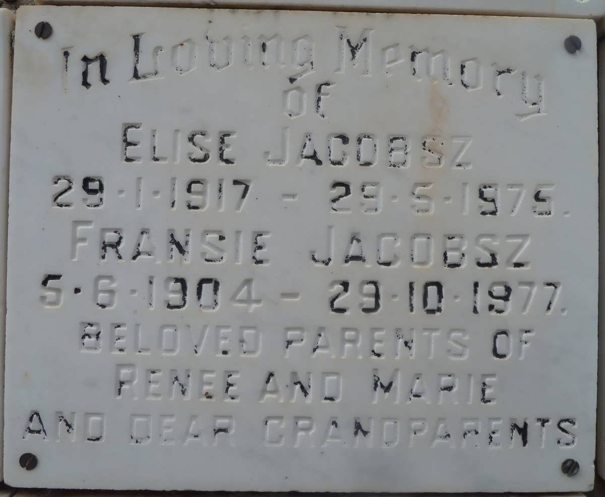 JACOBSZ Fransie 1904-1977 &amp; Elise 1917-1975 