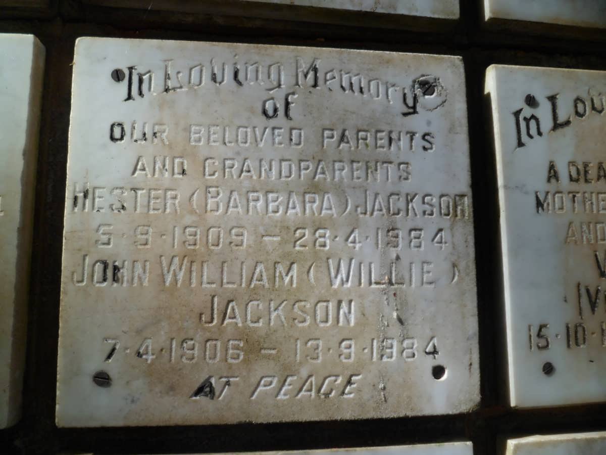 JACKSON John William 1906-1984 &amp; Hester 1909-1984
