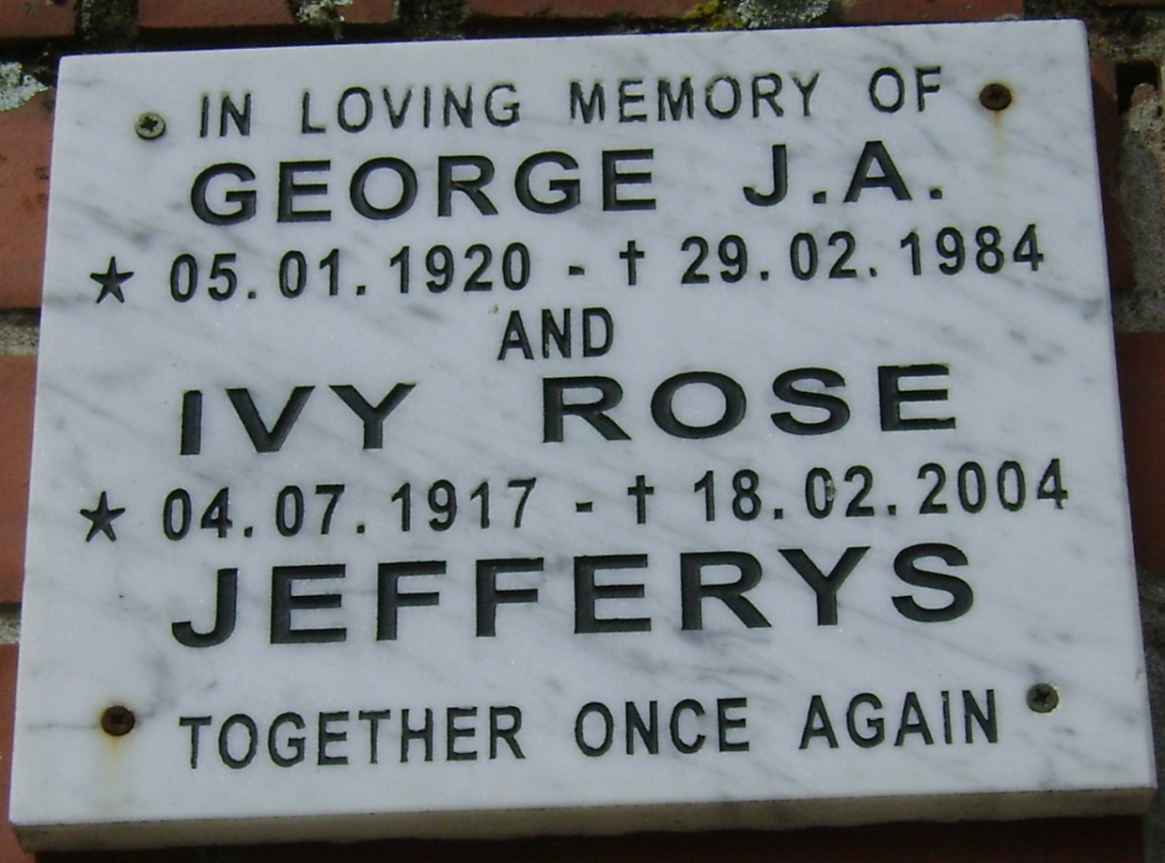 JEFFERYS George J.A. 1920-1984 &amp; Ivy Rose 1917-2004