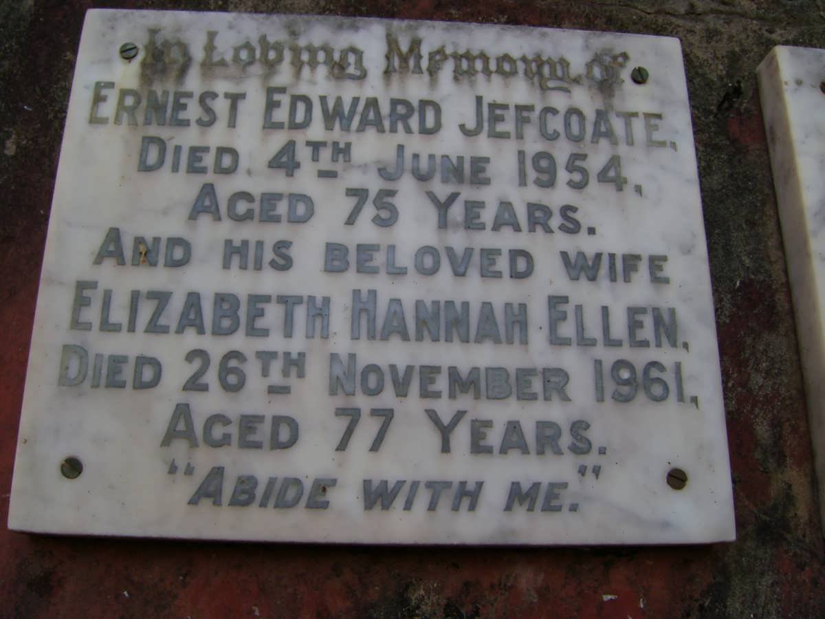 JEFCOATE Ernest Edward -1954 &amp; Elizabeth Hannah Ellen -1961