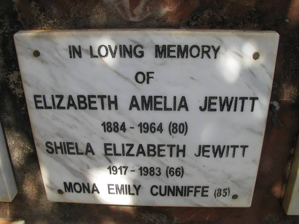 JEWITT Elizabeth Amelia 1884-1964 :: JEWITT Shiela Elizabeth 1917-1983 :: CUNNIFFE Mona Emily