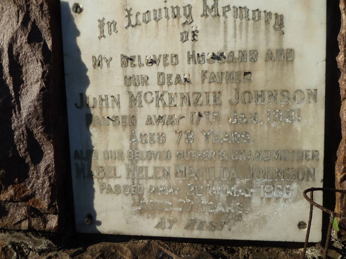 JOHNSON John McKenzie -1961 &amp; Mabel Helen Matilda -1966