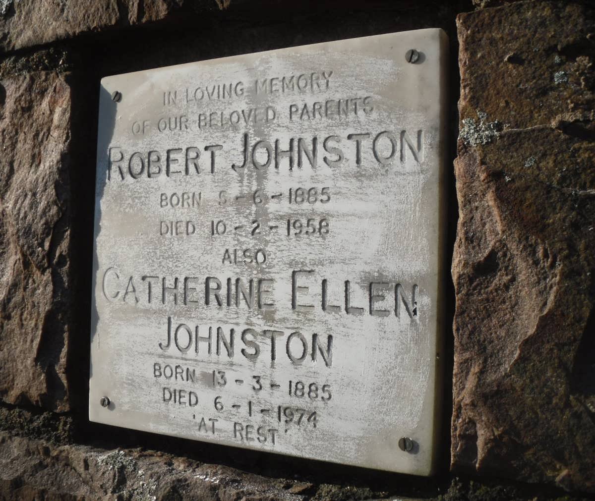 JOHNSTON Robert 1885-1958 &amp; Catherine Ellen 1885-1974