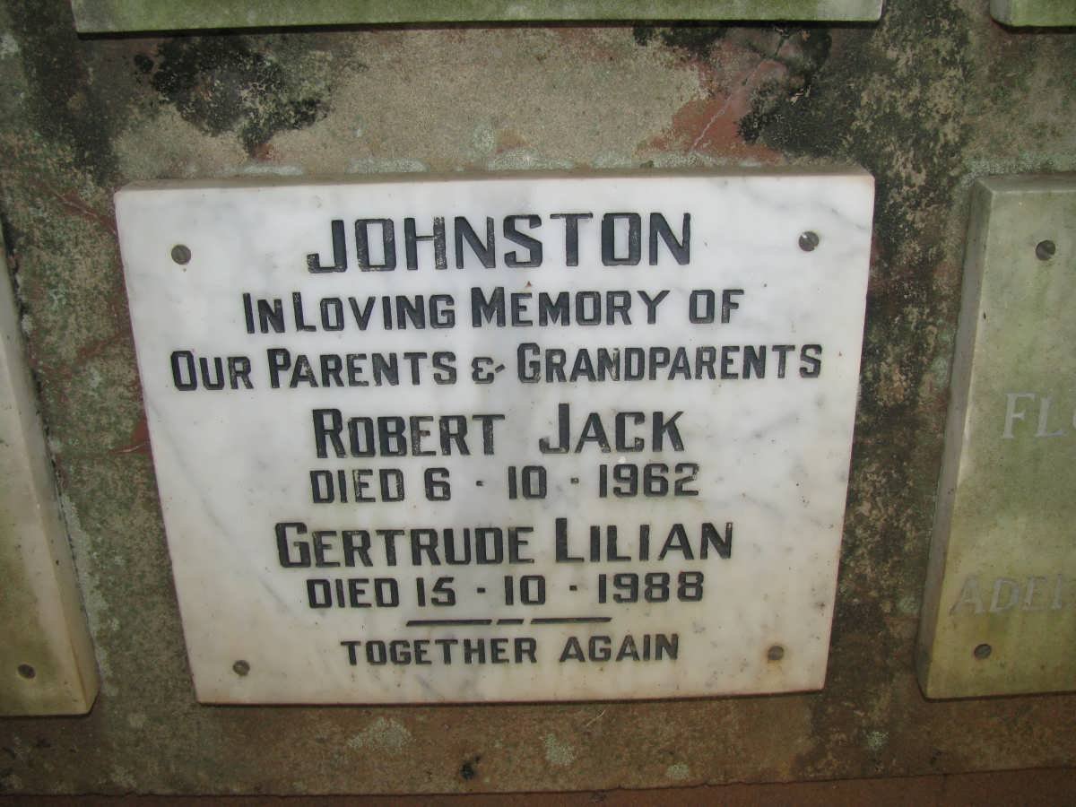 JOHNSTON Robert Jack -1962 &amp; Gertrude Lilian -1988