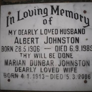 JOHNSTON Albert 1906-1985 &amp; Marian Dunbar 1913-2006