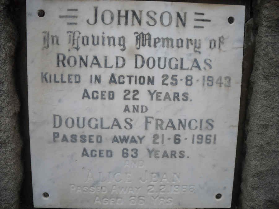 JOHNSON Douglas Francis -1961 &amp; Alice Jean -1988 :: JOHNSON Ronald Douglas -1943
