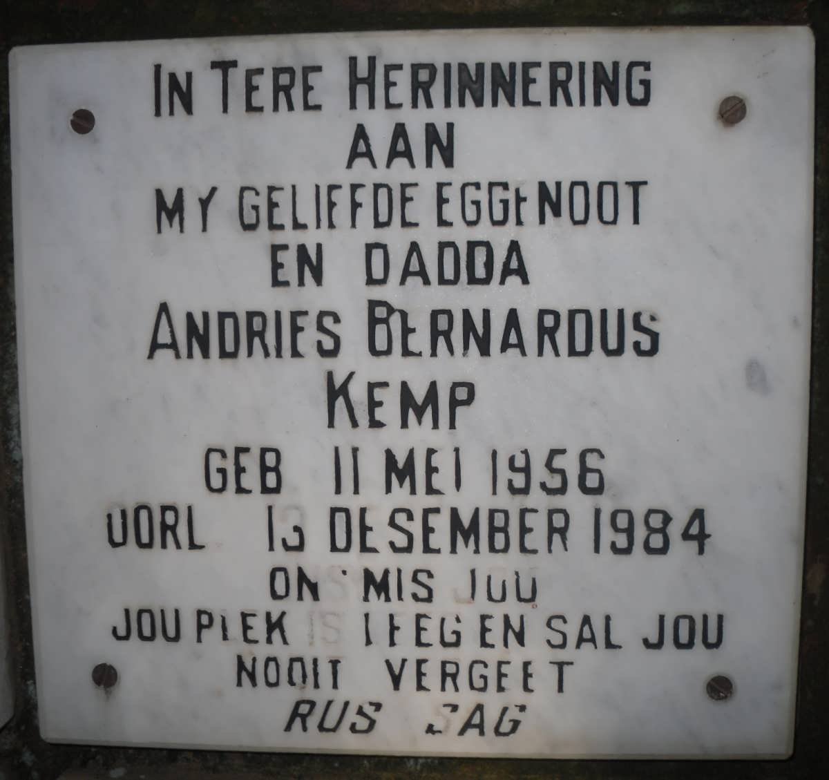 KEMP Andries Bernardus 1956-1984