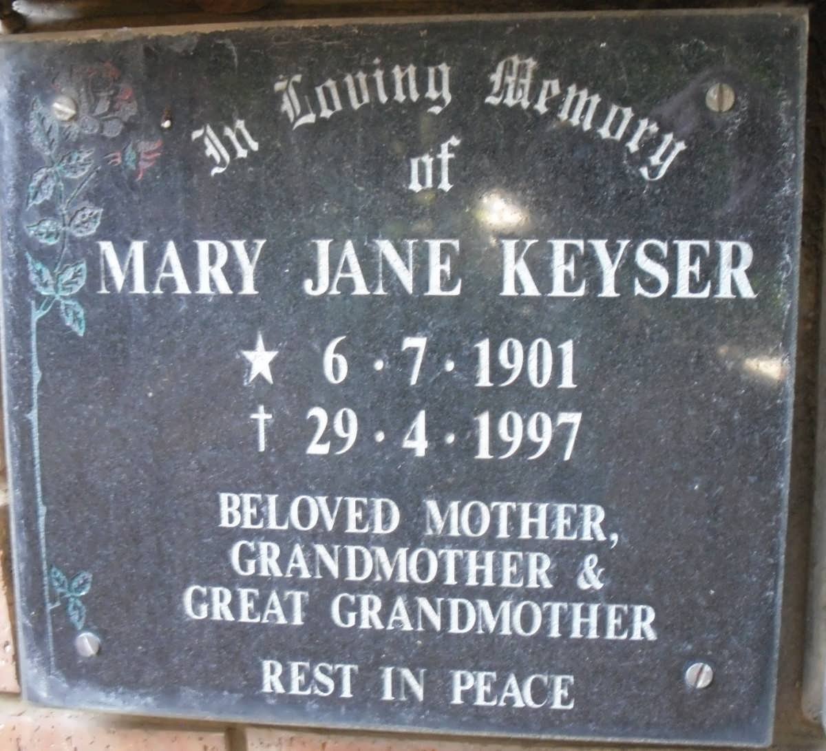 KEYSER Mary Jane 1901-1997
