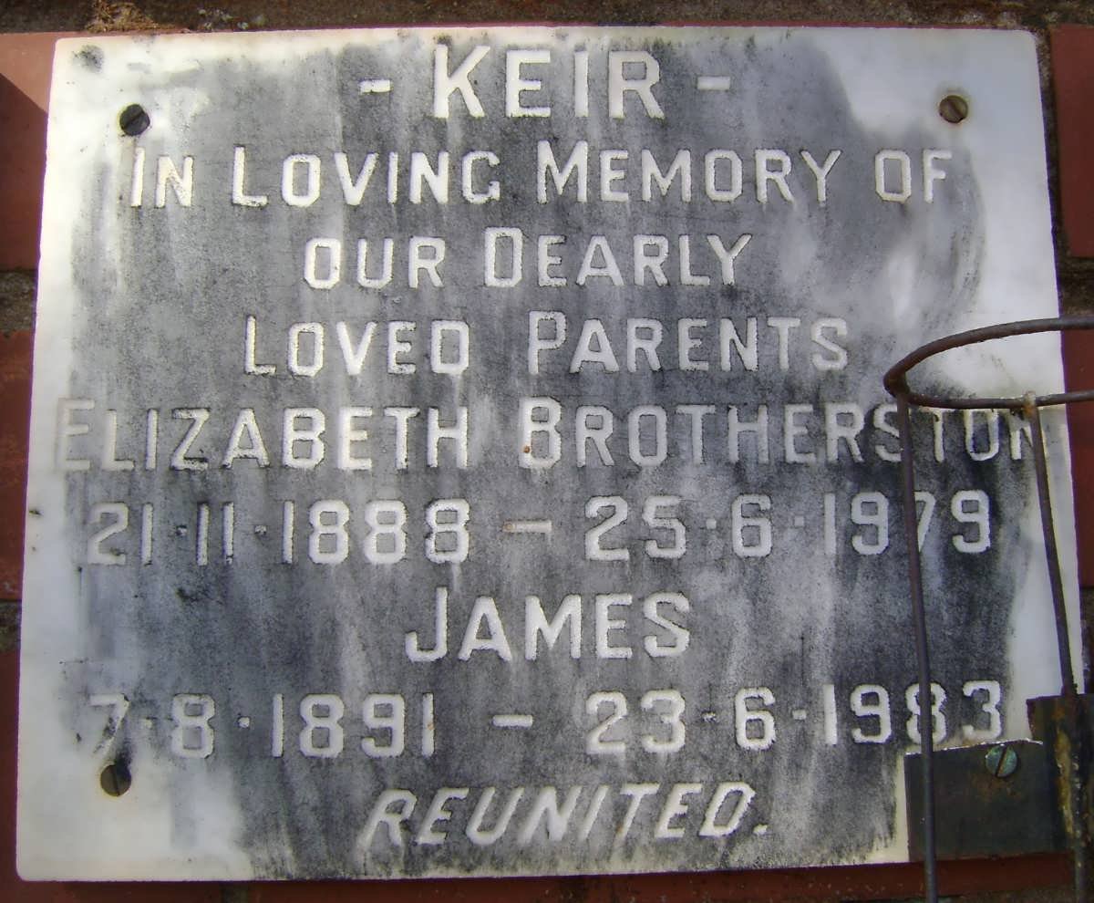 KEIR James 1891-1983 &amp; Elizabeth BROTHERSTON 1888-1979