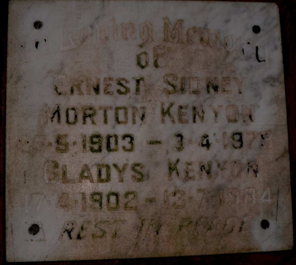 KENYON Ernest Sidney Morton 1903-1978 &amp; Gladys 1902-1984