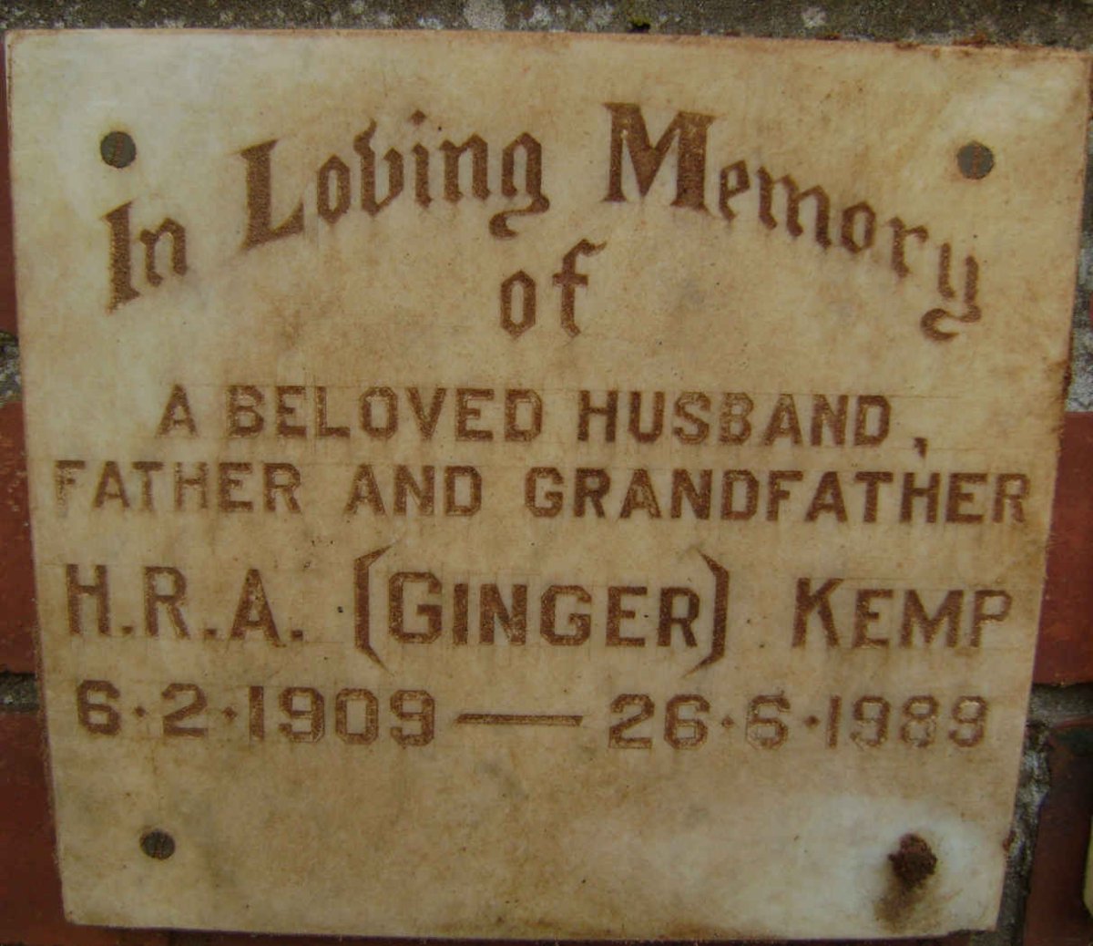 KEMP H.R.A. 1909-1989