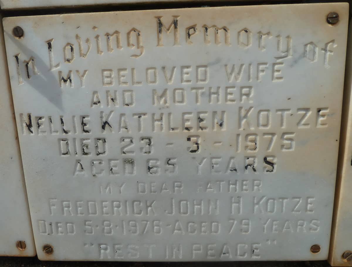 KOTZE Frederick John H. -1976 &amp; Nellie Kathleen -1975