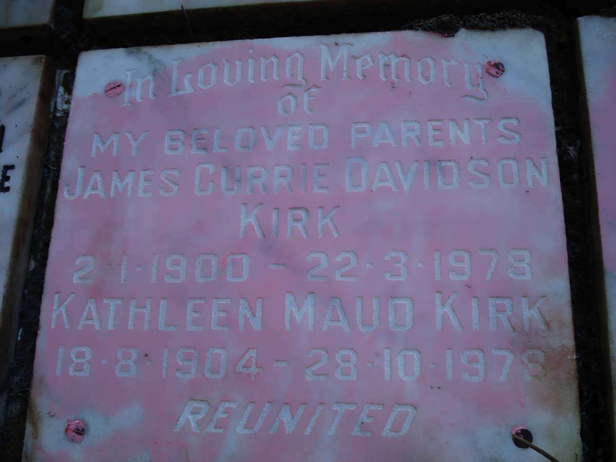 KIRK James Currie Davidson 1900-1978 &amp; Kathleen Maud 1904-1978