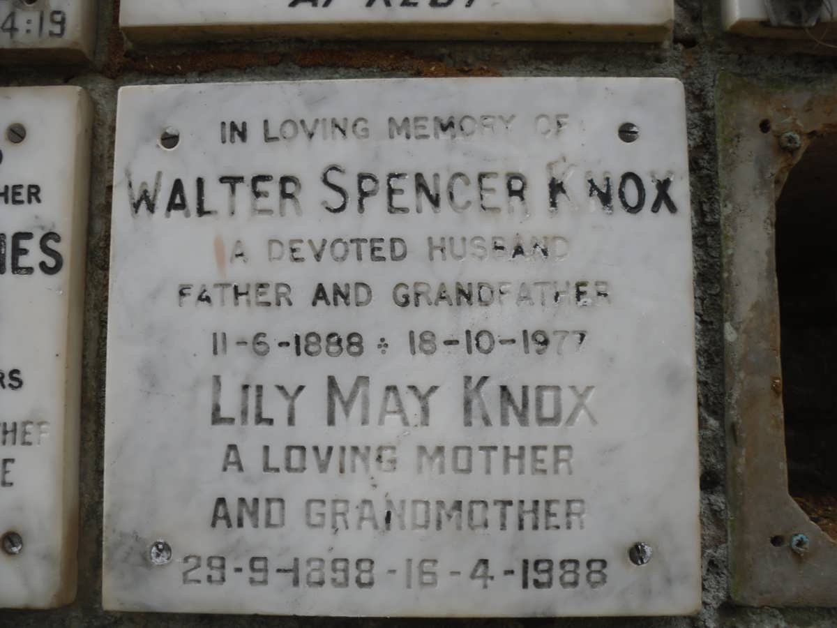 KNOX Walter Spencer 1888-1977 &amp; Lily May 1898-1988
