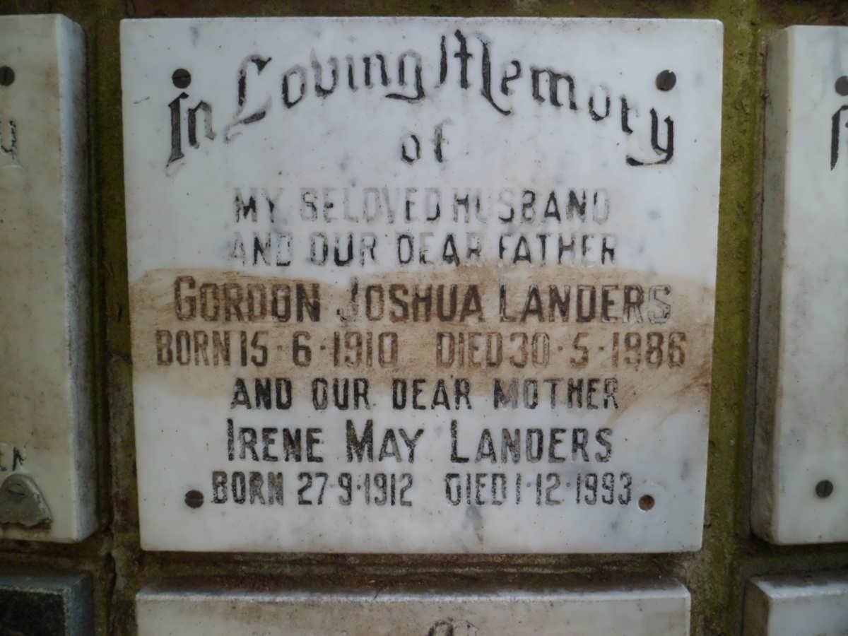 LANDERS Gordon Joshua 1910-1986 &amp; Irene May 1912-1993