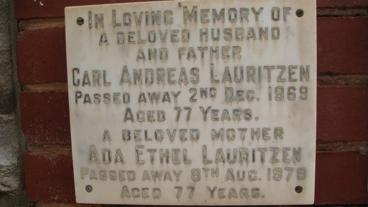 LAURITZEN Carl Andreas -1969 &amp; Ada Ethel -1979