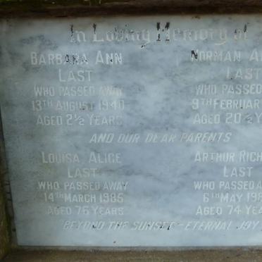 LAST Arthur Richard -1985 &amp; Louisa Alice -1985 :: LAST Norman Arthur -1961 :: LAST Barbara Ann -1940