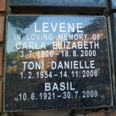 LEVENE Basil 1921-2009 :: LEVENE Carla Elizabeth 1926-2000 :: LEVENE Toni Danielle 1954-2006