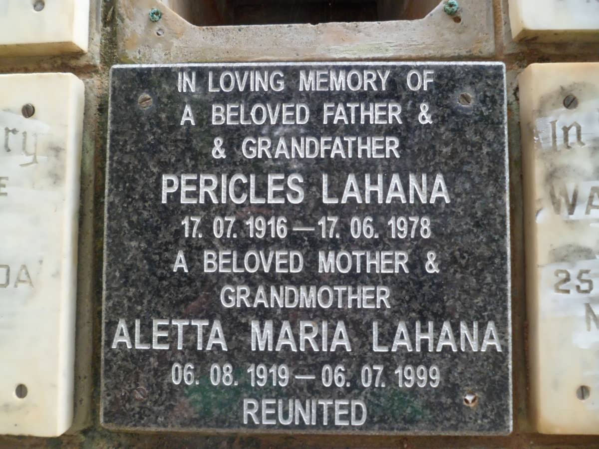 LEHANA Pericles 1916-1978 &amp; Aletta Maria 1919-1999