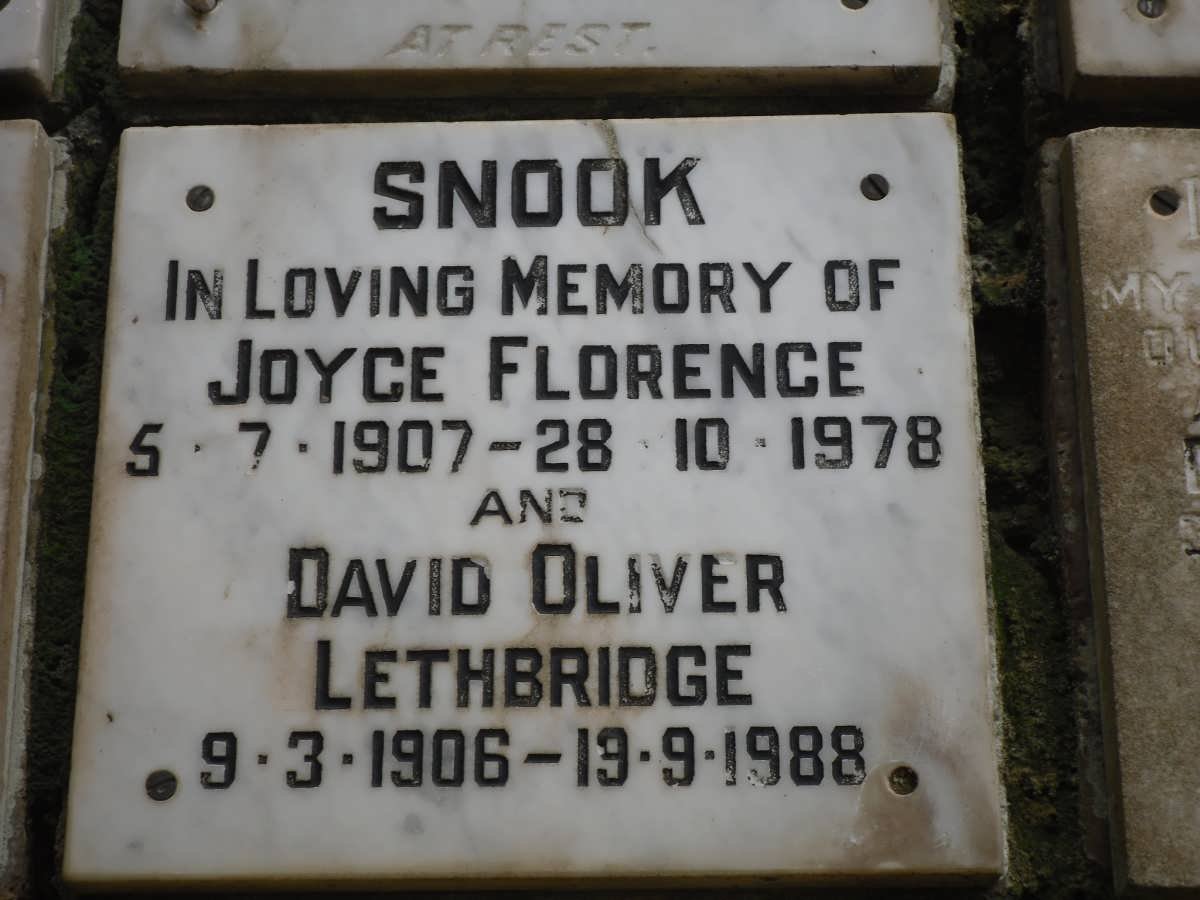 LETHBRIDGE David Oliver 1906-1988 :: SNOOK Joyce Florence 1907-1978