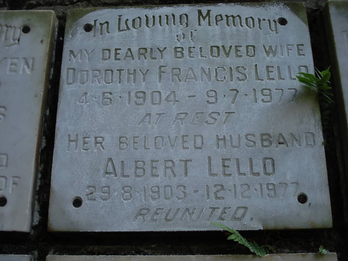 LELLO Albert 1903-1977 &amp; Dorothy Francis 1904-1977