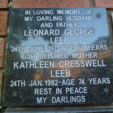 LEEB Leonard George -1971 &amp; Kathleen Cresswell -1982