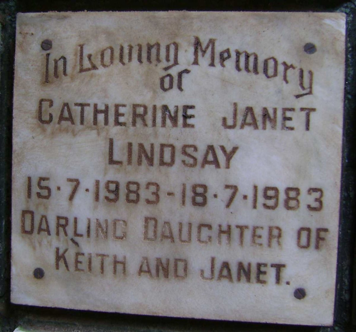 LINDSAY Catherine Janet 1983-1983