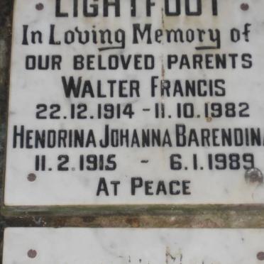 LIGHTFOOT Walter Francis 1914-1982 &amp; Hendrina Johanna Barendina 1915-1989