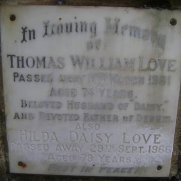 LOVE Thomas William -1961 &amp; Hilda Daisy -1966