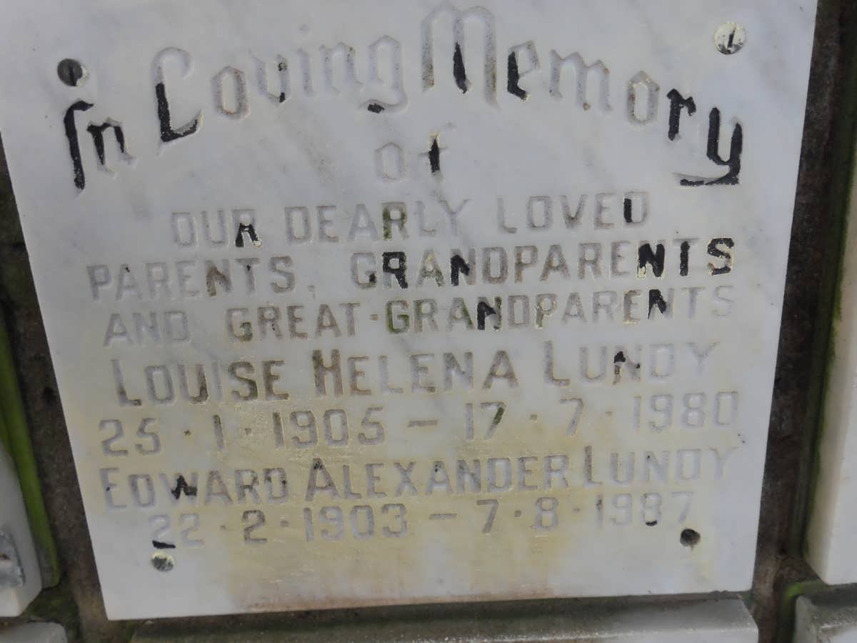 LUNDY Edward Alexander 1903-1987 &amp; Louise Helena 1905-1980
