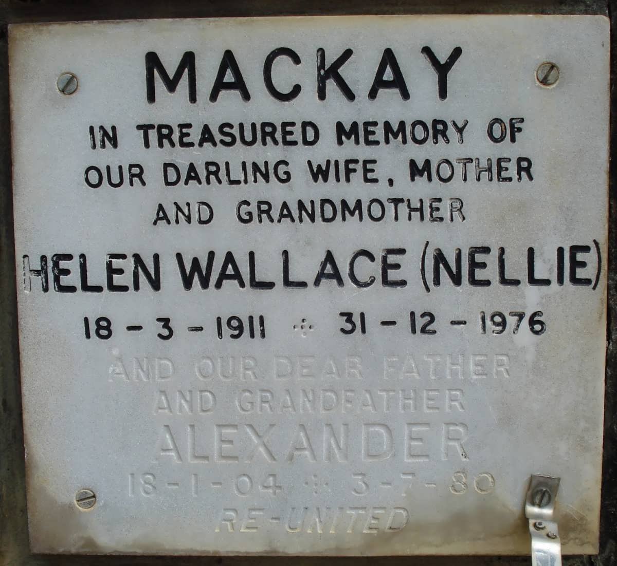 MACKAY Alexander 1904-1980 &amp; Helen Wallace 1911-1976