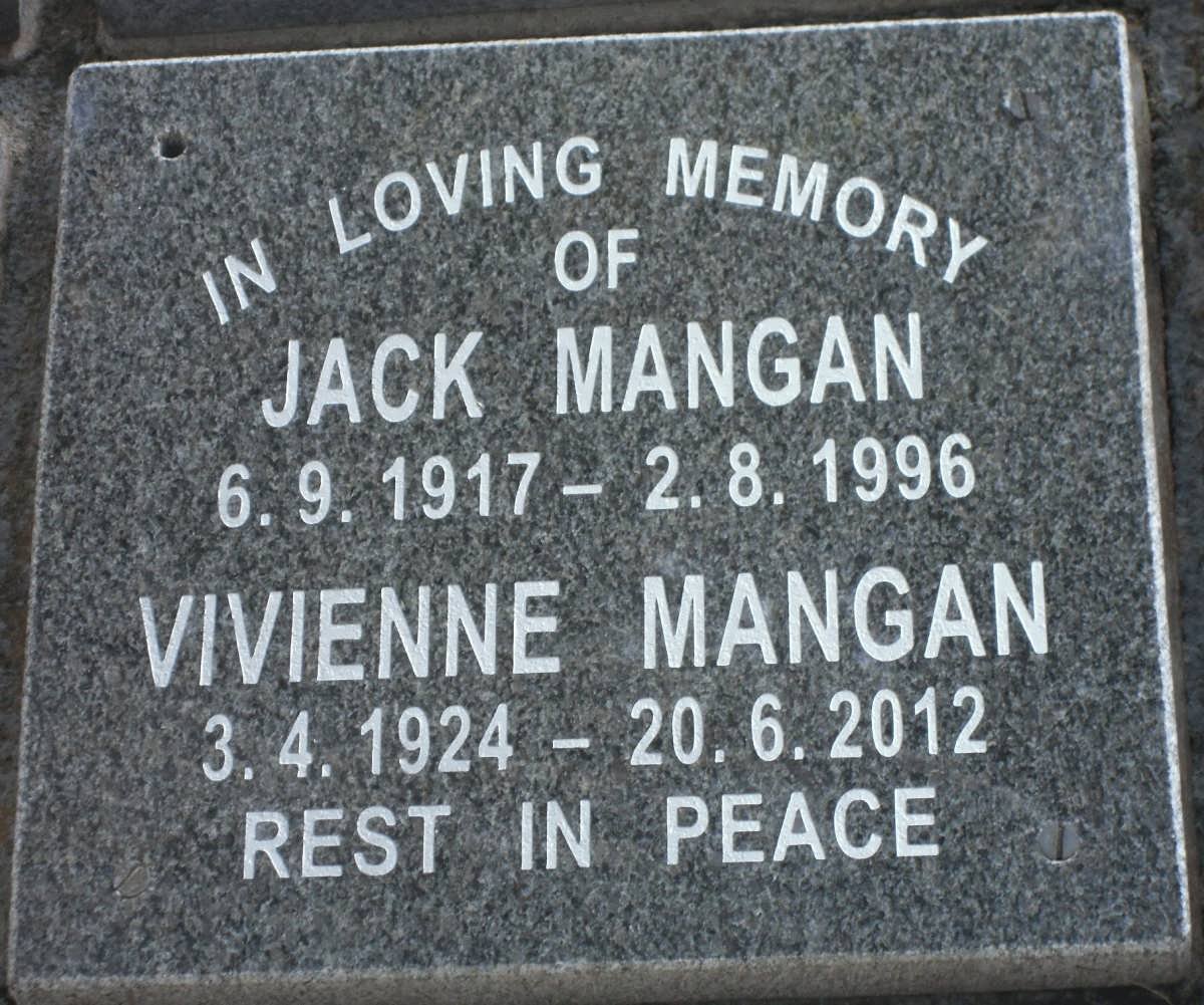 MANGAN Jack 1917-1996 &amp; Vivienne 1924-2012