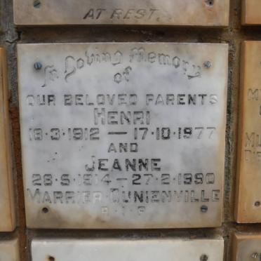 MARRIER DUNIEMVILLE Henri 1912-1977 &amp; Jeanne 1914-1990