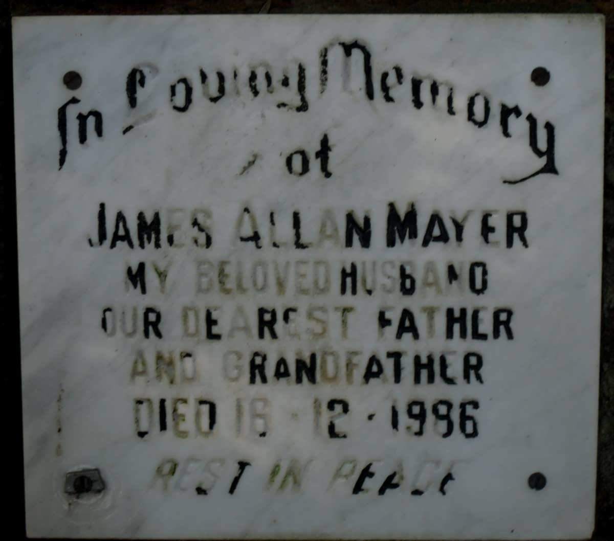 MAYER James Allan -1986