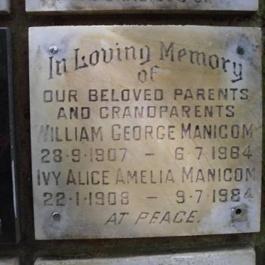 MANICOM William George 1907-1984 &amp; Ivy Alice Amelia 1908-1984