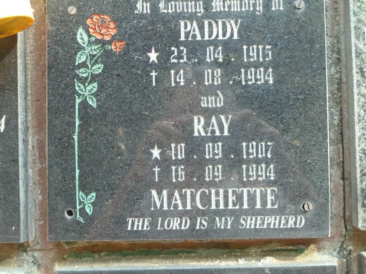MATCHETTE Paddy 1915-1994 &amp; Ray 1907-1994