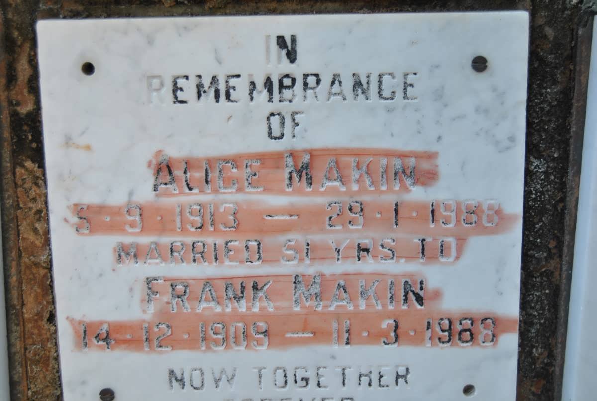 MAKIN Frank 1909-1988 &amp; Alice 1913-1988