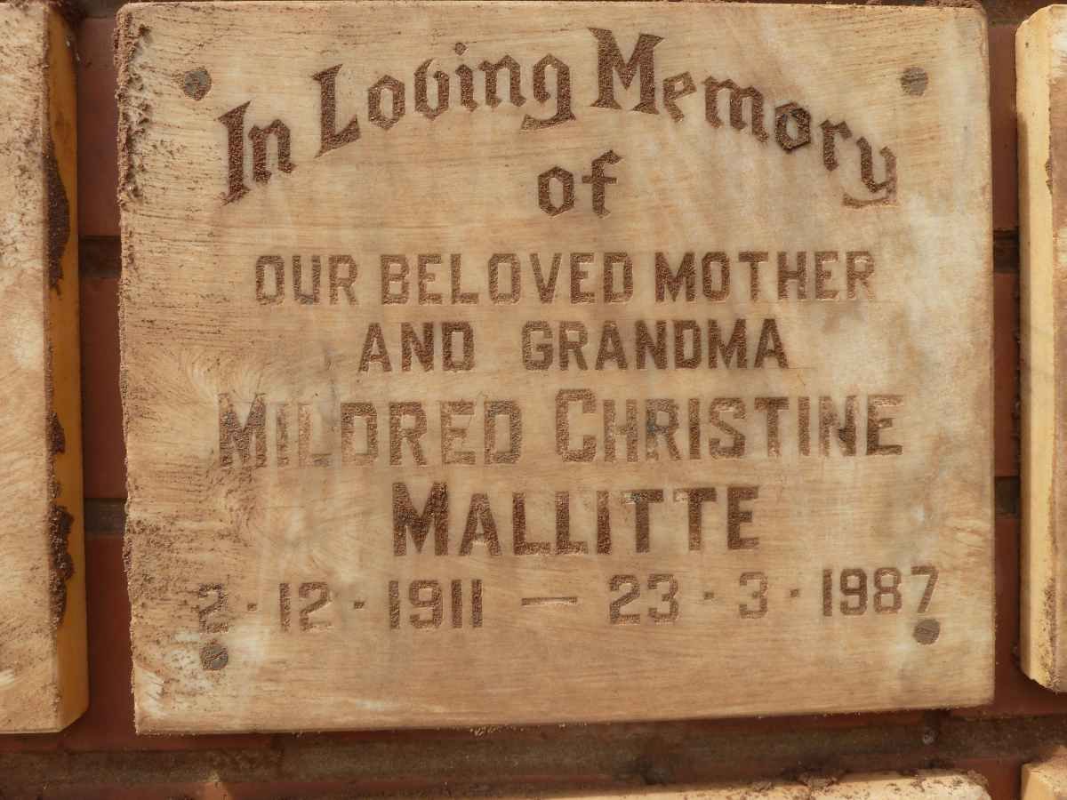 MALLITTE Mildred Christine 1911-1987