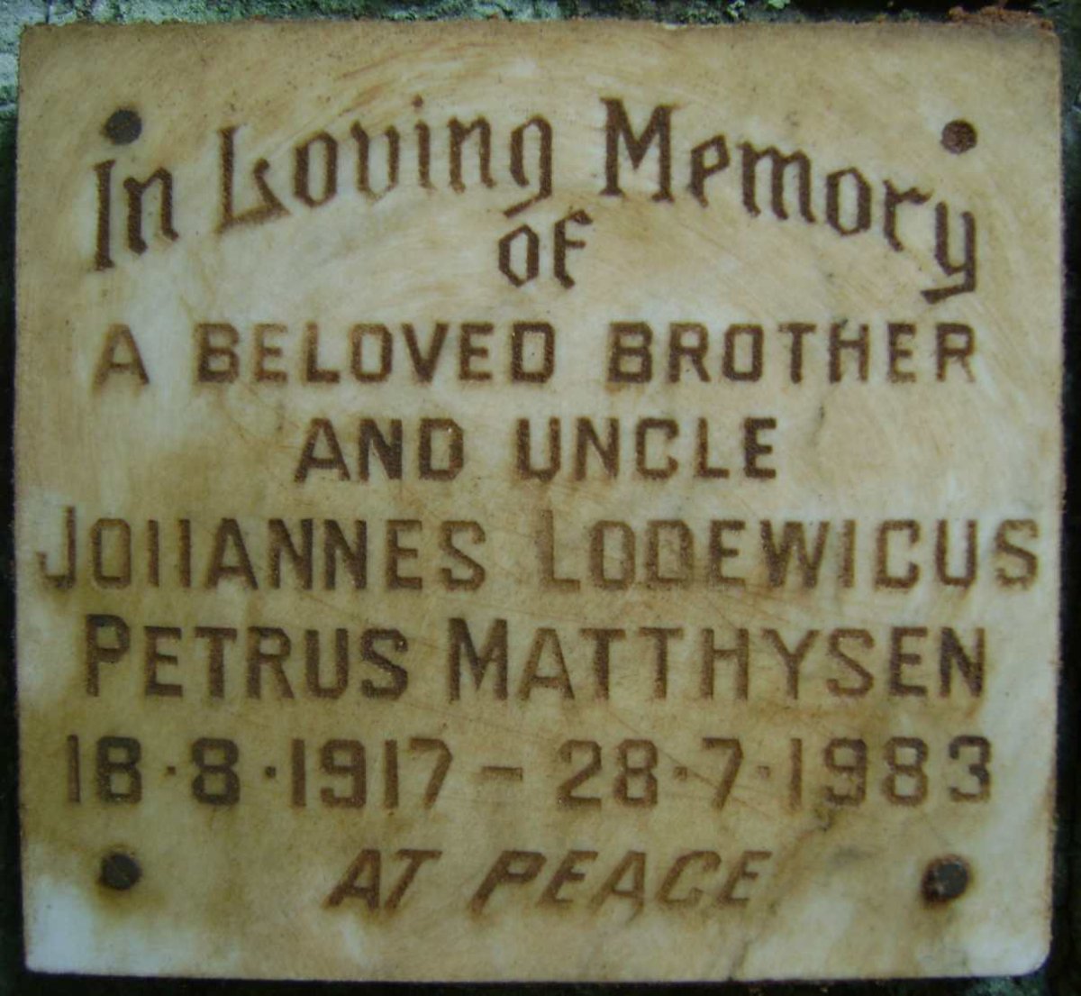 MATTHYSEN Johannes Lodewicus Petrus 1917-1983