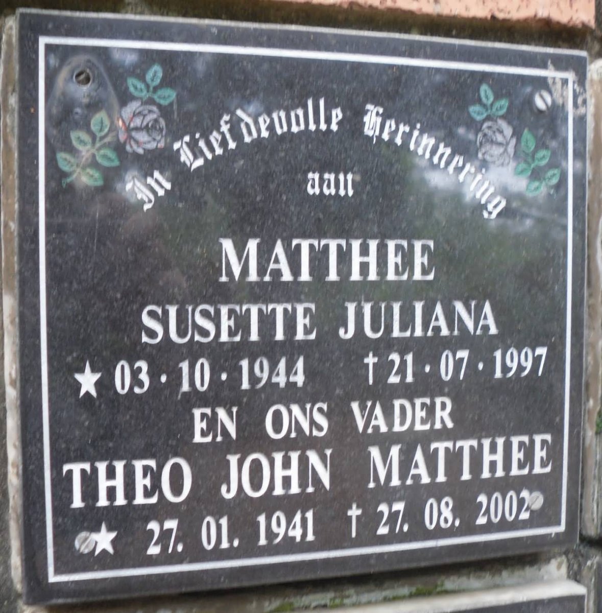 MATTHEE Theo John 1941-2002 &amp; Susette Juliana 1944-1997