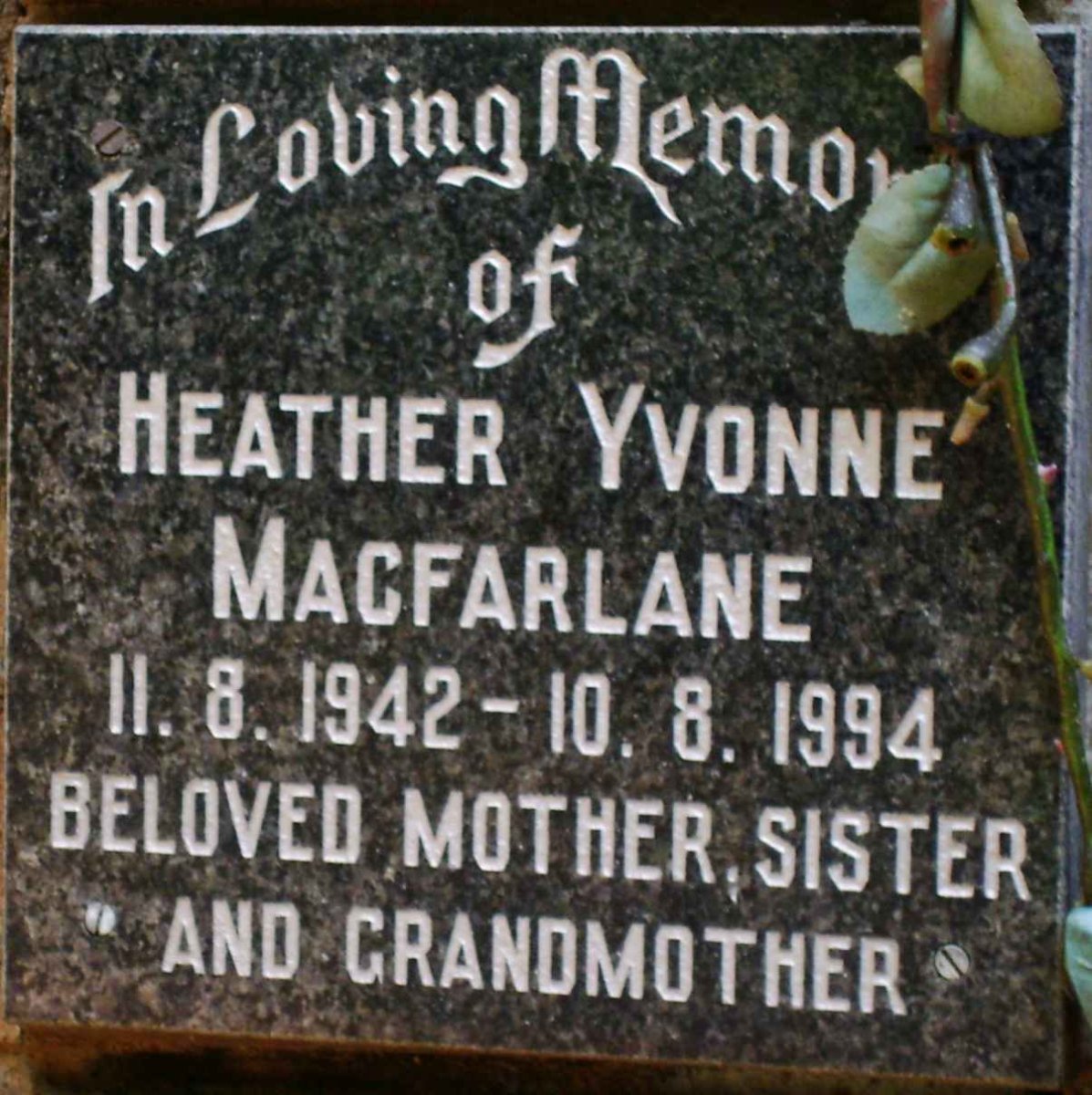 MACFARLANE Heather Yvonne 1942-1994