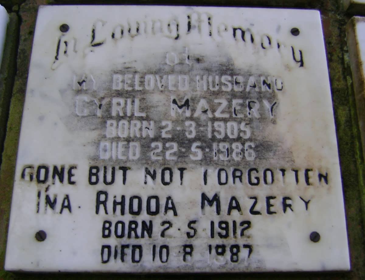 MAZERY Cyril 1905-1986 &amp; Ina Rhoda 1912-1987