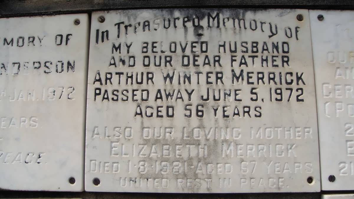 MERRICK Arthur Winter -1972 &amp; Elizabeth -1981