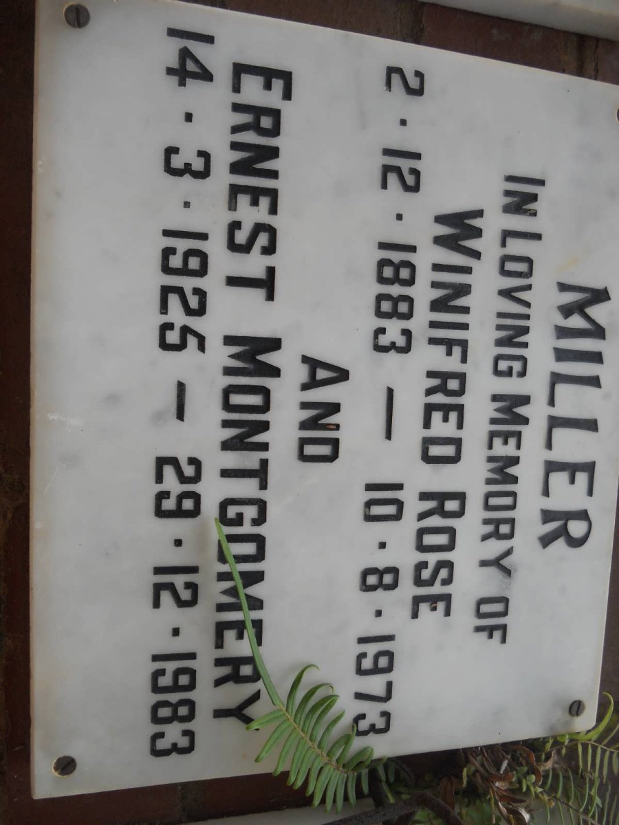 MILLER Ernest Montgomery 1925-1983 &amp; Winifred Rose 1883-1973
