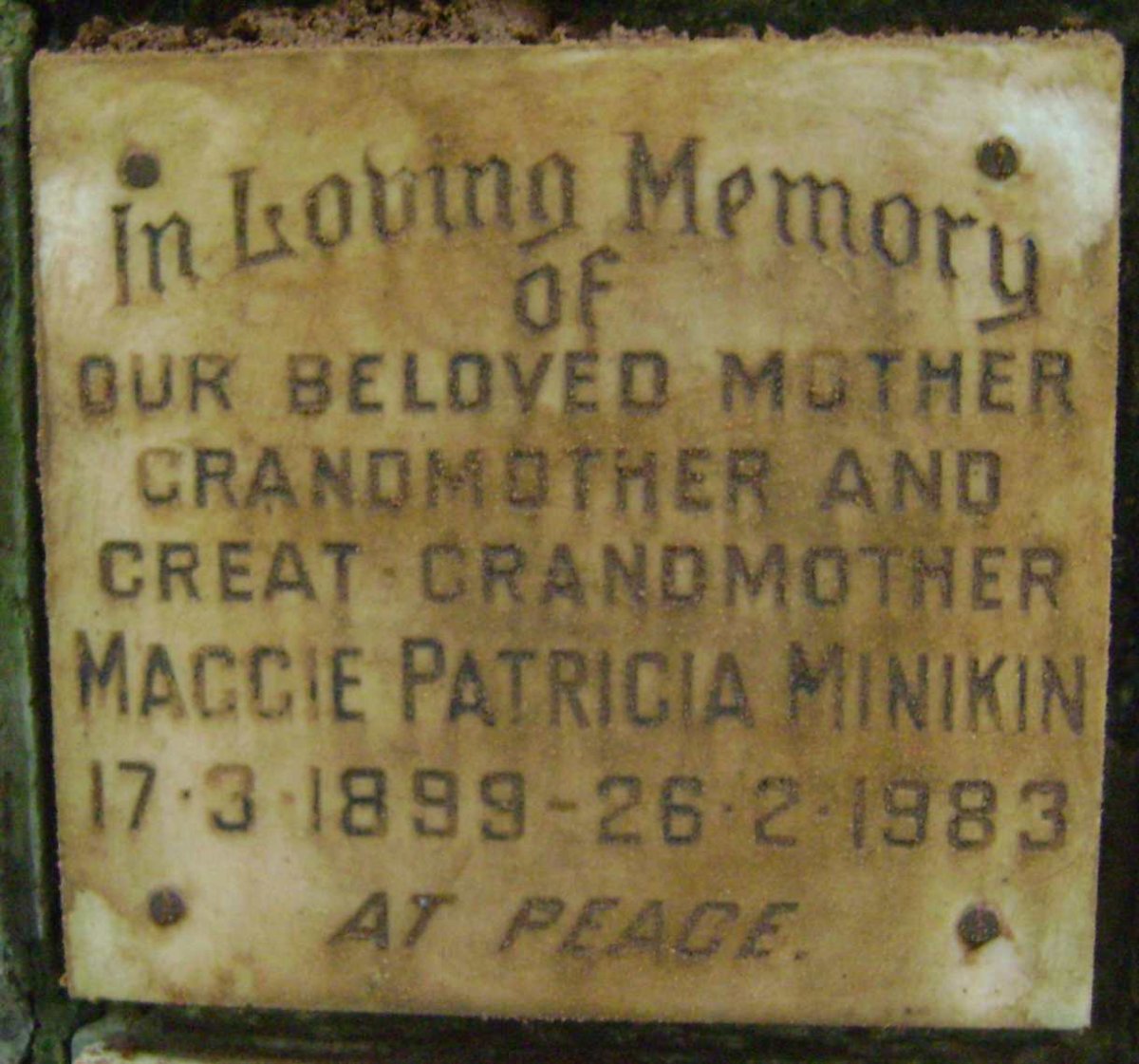 MINIKIN Maggie Patricia 1899-1983