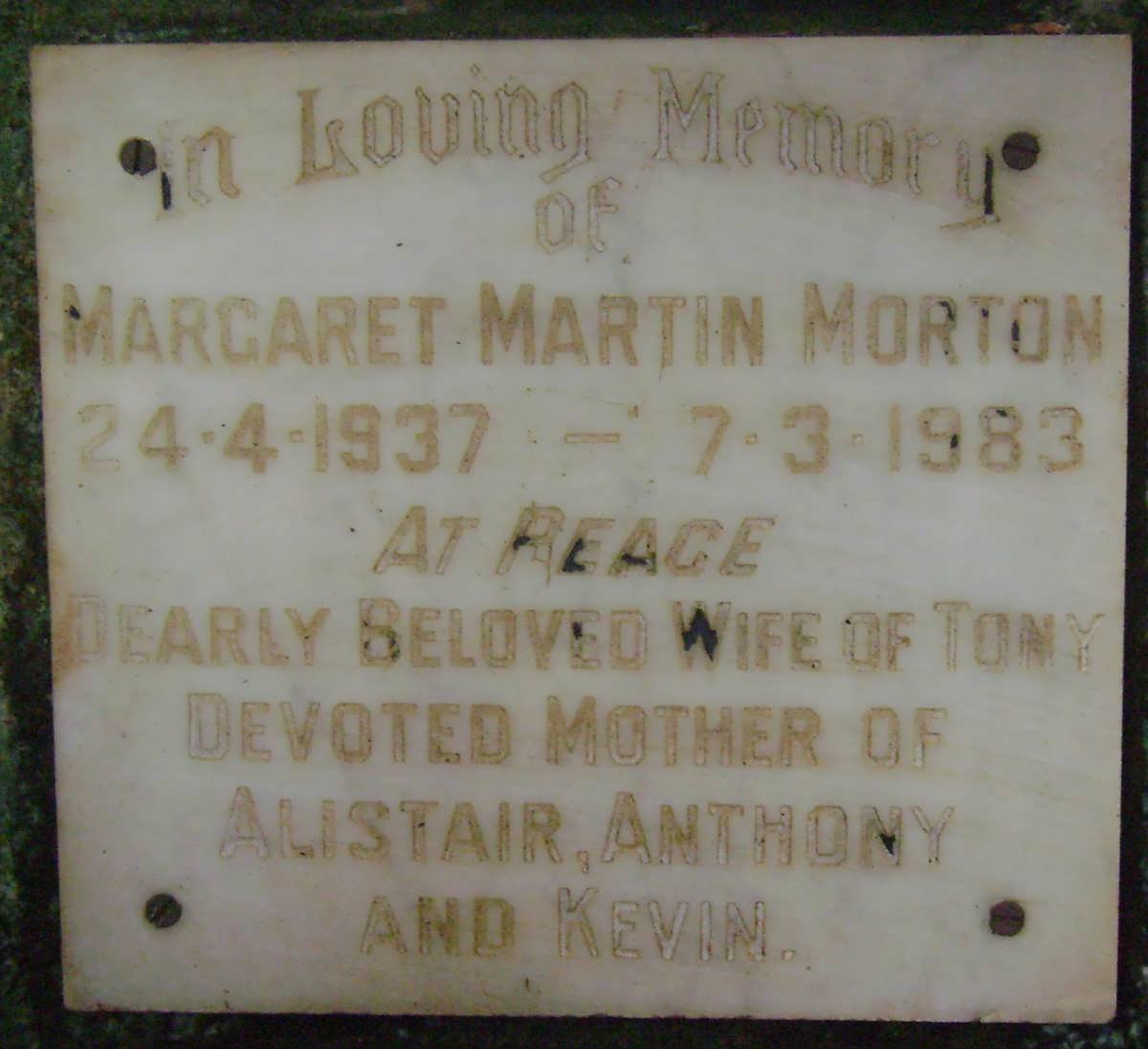 MORTON Margaret Martin 1937-1983