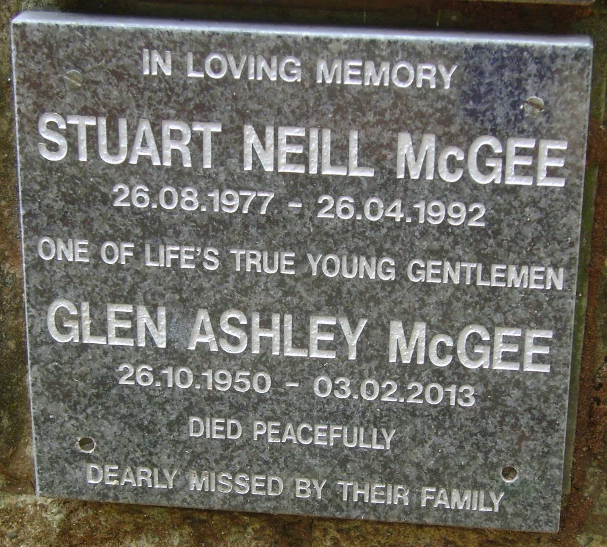 McGEE Glen Ashley 1950-2013 :: McGEE Stuart Neill 1977-1992